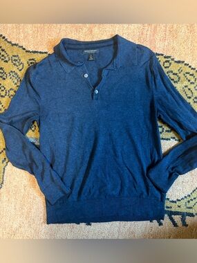 Banana Republic Navy Blue Women's Silk Cotton Cashmere Polo Top